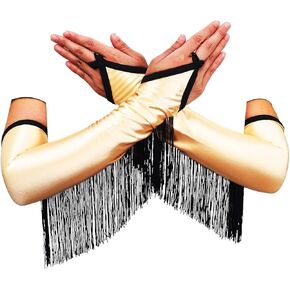 Fringe Gold Gloves Tassel Fingerless Long Gloves for Women