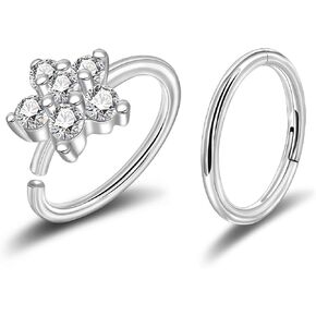 حلقات الأنف الفولاذية الجراحية Lantine مجموعة حلقة الحاجز Tragus و Daith و Rook و Helix Piercing Jewelry - CZ مفتوحة ومفتوحة 18G/20G الغضروف