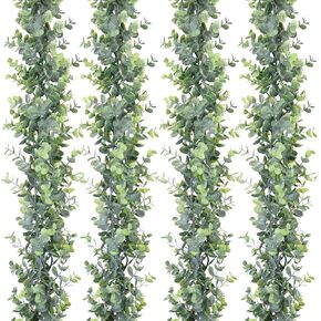 DearHouse 4 Pack Faux Eucalyptus Garland Plant, Artificial Vines Hanging Eucalyptus Leaves Greenery Garland for Wedding Backdrop Arch Wall Decor, 6 Feet/pcs UV Protected Indoor Outdoor