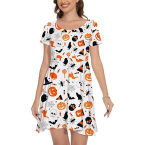 TMSD Halloween Women‘s Short Sleeve A-Line Vintage Swing Dress