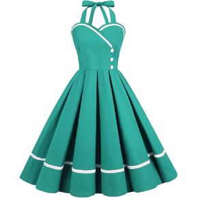 Retro 50s Dresses for Women Vintage Halter Swing Cocktail Dress 1950s Rockabilly Tea Party Pin Up Dresses