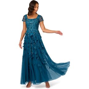 Adrianna Papell Women's Bead 3D Petal Long Dress