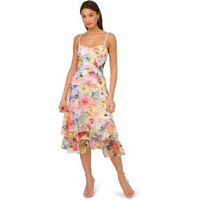 Adrianna Papell Women's Printed Embroidered Midi Dress