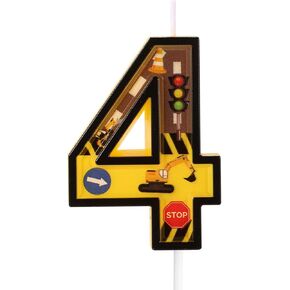 Construction Birthday Candle, Yellow & Black Striped Number Candles Cake Topper for Construction Themed Boys Birthday Party Supplies Decorations (Number 2)