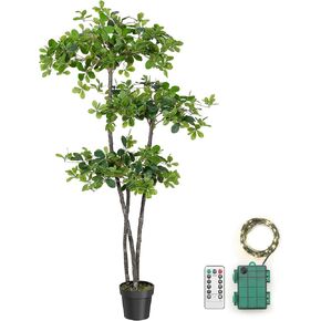 GarveeHome Artificial Plants Indoor, 5FT Fake Black Olive Tree with 50 LED Lights Tall Fake Plants in Plastic Nursery Pot Fake Tree Artificial Trees for Home Decor Office Living Room