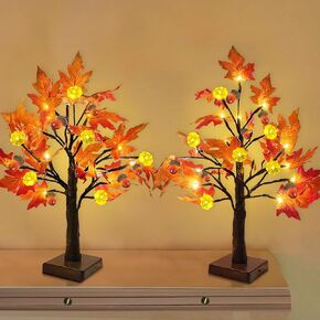 Turnmeon Fall Decor 2 Pack 18 Inch Prelit Fall Fall Tree Decorations for Home مع 48 LEDS Timer Batule Tarched Fluged Pumpkins 6 Acorn Tabletop Halloween Decorations Indoor