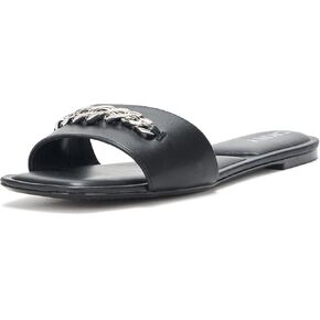 DKNY Women's Dania Flat Slide Sandal مع تفاصيل السلسلة