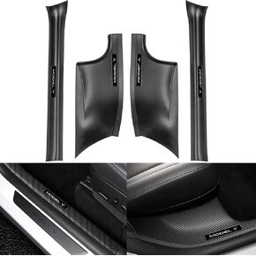 Topfit لنموذج Tesla y Door Sill Protector 5 مقاعد (غير ملائمة 7 مقاعد) ألياف الكربون الأمامية والخلفية لركلة دواسة الركلة.