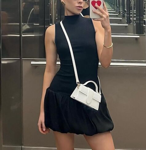Ekaliy Bubble Dress for Women Sexy Sleeveless Mock Neck Knit Open Back Mini Dress Bodycon Y2k Party Club Short Dress in Saudi Arabia