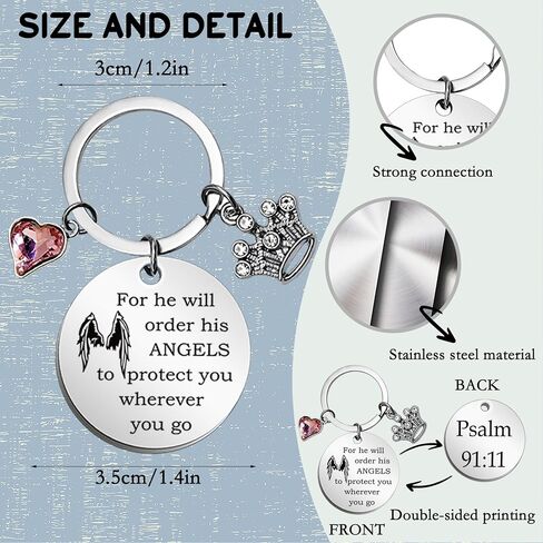 سلسلة مفاتيح آية الكتاب المقدس هدايا عيد الميلاد الدينية للنساء والرجال - حلقة مفاتيح مسيحية للصلاة له آية الكتاب المقدس - لأنه سيطلب ملائكته لحمايتك أينما ذهبت in Saudi Arabia