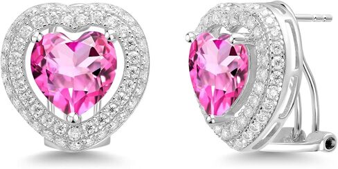 Gem Stone King 925 Sterling Silver Green Nano Emerald and White Moissanite Post Clip Earrings For Women (7.65 Cttw, Heart Shape 10MM) in Kuwait