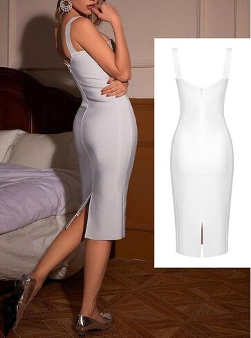 Lace Fishbone Midi Cocktail Party Bandage Dress for Women Back Slit Wedding Guest Dress in Kuwait
