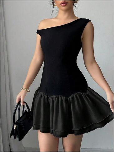 فيردوسا نساء بلوك بلوك كشكش قبالة فستان الكتف قطرة الخصر in Kuwait