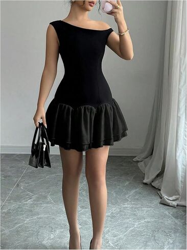 فيردوسا نساء بلوك بلوك كشكش قبالة فستان الكتف قطرة الخصر in Kuwait