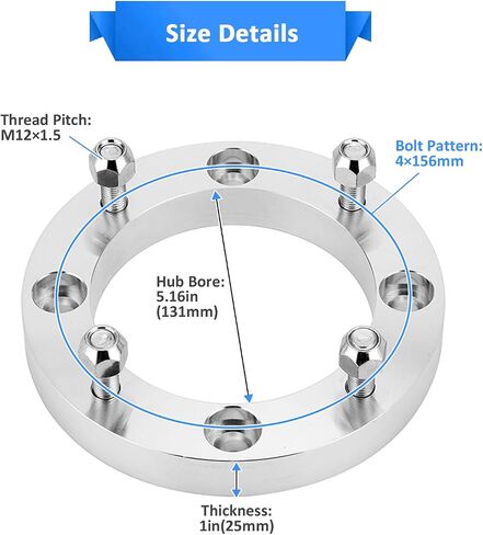 Wsays 4pcs 4X156mm 1 Inch M12x1.5 Studs Center Bore 131mm Wheel spacer Compatible with Polaris RZR XP1000/Turbo/900/Pro XP/Ranger 1000/XP/Crew/General 1000/XP/4 in Saudi Arabia