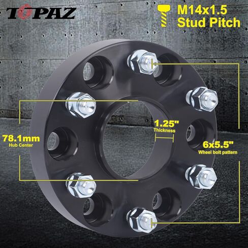 Topaz 6x5.5 فواصل العجلات 1.25 بوصة مزورة محولات عجلات ل Tahoe Sunurban Yukon Escalade Express 1500 ، 78.1mm Bore 6x139.7 M14x1.5 ترصيع (حزمة 4) in Saudi Arabia