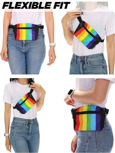 Small Fanny Pack 80s/90s Slim Bum Bag Unisex Crossbody Belt Bag for Travel, Festivals, & Daily Use Rainbow Stripe Black in Kuwait