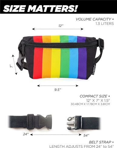 Small Fanny Pack 80s/90s Slim Bum Bag Unisex Crossbody Belt Bag for Travel, Festivals, & Daily Use Rainbow Stripe Black in Kuwait