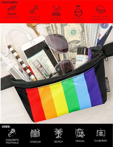 Small Fanny Pack 80s/90s Slim Bum Bag Unisex Crossbody Belt Bag for Travel, Festivals, & Daily Use Rainbow Stripe Black in Kuwait