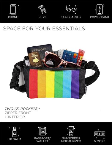 Small Fanny Pack 80s/90s Slim Bum Bag Unisex Crossbody Belt Bag for Travel, Festivals, & Daily Use Rainbow Stripe Black in Kuwait