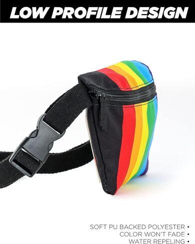 Small Fanny Pack 80s/90s Slim Bum Bag Unisex Crossbody Belt Bag for Travel, Festivals, & Daily Use Rainbow Stripe Black in Kuwait