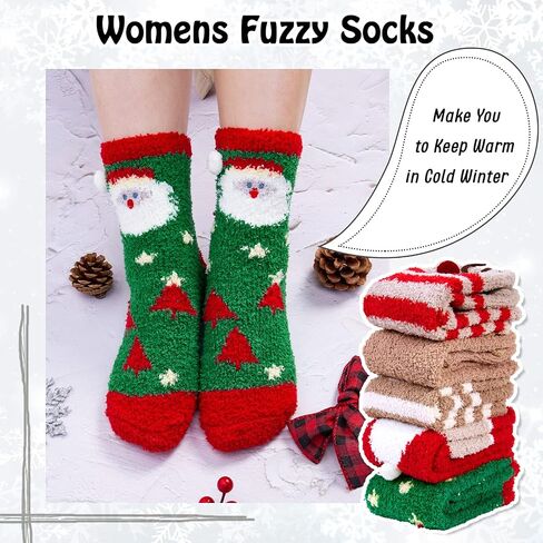 Fuzzy Socks for Women 5 Pairs Winter Warm Fluffy Slipper Socks Soft Cute Cat Animal Socks, C-Grey & Pink & White & Yellow & Black in Saudi Arabia
