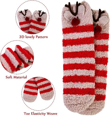 Fuzzy Socks for Women 5 Pairs Winter Warm Fluffy Slipper Socks Soft Cute Cat Animal Socks, C-Grey & Pink & White & Yellow & Black in Saudi Arabia