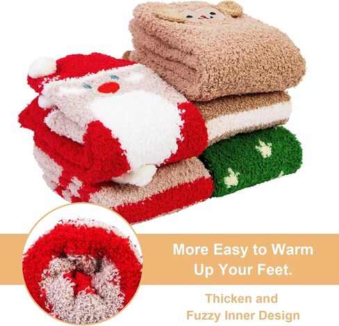 Fuzzy Socks for Women 5 Pairs Winter Warm Fluffy Slipper Socks Soft Cute Cat Animal Socks, C-Grey & Pink & White & Yellow & Black in Saudi Arabia