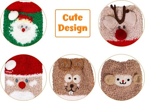 Fuzzy Socks for Women 5 Pairs Winter Warm Fluffy Slipper Socks Soft Cute Cat Animal Socks, C-Grey & Pink & White & Yellow & Black in Saudi Arabia