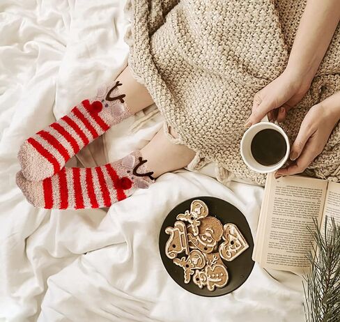 Fuzzy Socks for Women 5 Pairs Winter Warm Fluffy Slipper Socks Soft Cute Cat Animal Socks, C-Grey & Pink & White & Yellow & Black in Saudi Arabia