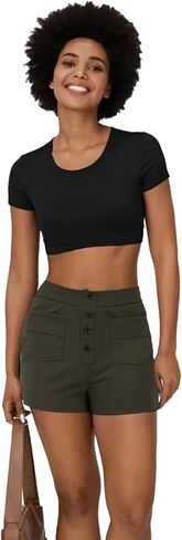 Women's Highwaist BusinessCasual Shorts Elastic Waist Wideleg Summer Work Outfit withPockets 2025 in Saudi Arabia
