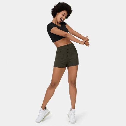 Women's Highwaist BusinessCasual Shorts Elastic Waist Wideleg Summer Work Outfit withPockets 2025 in Saudi Arabia