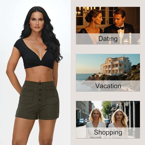 Women's Highwaist BusinessCasual Shorts Elastic Waist Wideleg Summer Work Outfit withPockets 2025 in Saudi Arabia