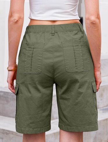 Eddoyee Bermuda Cargo Shorts for Women Stretchy High Waisted 6 Pockets Long Shorts Knee Length in Saudi Arabia