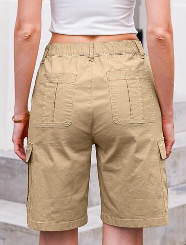 Eddoyee Bermuda Cargo Shorts for Women Stretchy High Waisted 6 Pockets Long Shorts Knee Length in Saudi Arabia