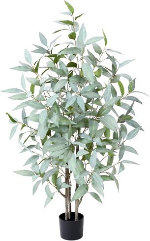 Artificial Eucalyptus Tree, 4ft Tall Fake Silk Plants with Pot, Faux Floor Plant with White Leave Fake, Artificial Plants Indoor for Home Office Decor in Saudi Arabia