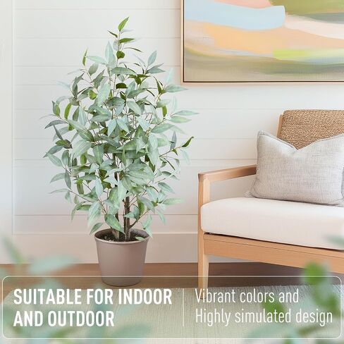 Artificial Eucalyptus Tree, 4ft Tall Fake Silk Plants with Pot, Faux Floor Plant with White Leave Fake, Artificial Plants Indoor for Home Office Decor in Saudi Arabia
