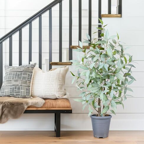 Artificial Eucalyptus Tree, 4ft Tall Fake Silk Plants with Pot, Faux Floor Plant with White Leave Fake, Artificial Plants Indoor for Home Office Decor in Saudi Arabia