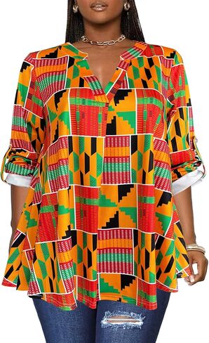 Afibi Women's Casual African V Neck Long Sleeve Tunic Tops in Saudi Arabia