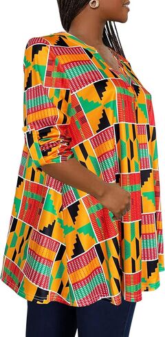 Afibi Women's Casual African V Neck Long Sleeve Tunic Tops in Saudi Arabia