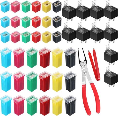 36 PCS CAR FUSE KIT FUSE FUSE و PULIRER PLIER RELAY مع أداة مزيل FUZE الصغيرة و 10 PCS 30/40 AMP 5-Pin 12V Relay Car Fuze Sway (اللون الكلاسيكي ، منخفض وطويل) in Kuwait