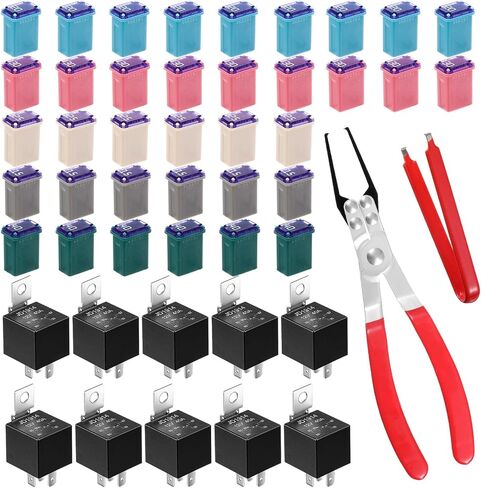 36 PCS CAR FUSE KIT FUSE FUSE و PULIRER PLIER RELAY مع أداة مزيل FUZE الصغيرة و 10 PCS 30/40 AMP 5-Pin 12V Relay Car Fuze Sway (اللون الكلاسيكي ، منخفض وطويل) in Kuwait