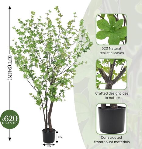 شجرة enkianthus الاصطناعية بطول 8 أقدام من شجرة فو مع جذوع كبيرة وأوراق واقعية ، و enkianthus الأشجار الأرضية النباتات محفوظة بوعاء لغرفة المعيشة المكتب المنزلي الداخلية في الهواء الطلق (8feet ، 1pack) in Kuwait