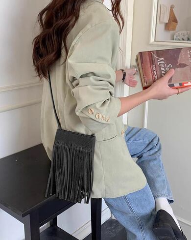 Women Mini Fringe Tassel PU Leather Crossbody Bag Hobo Bag Cell Phone Coin Purse Wallet in Saudi Arabia