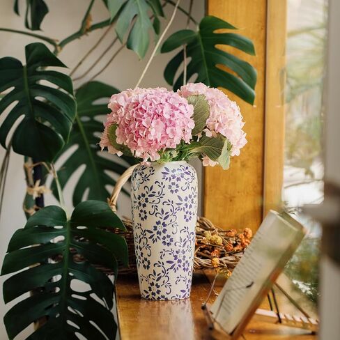 8.6" Blue and White Vase,Blue Vases Home Decor,Porcelain Vase, Ceramic Vintage Chinoiserie Decor,Home, Living Room, Dining Table, Bookshelf, Office Decor, Bedroom, Table, and Kitchen（Small） in Saudi Arabia