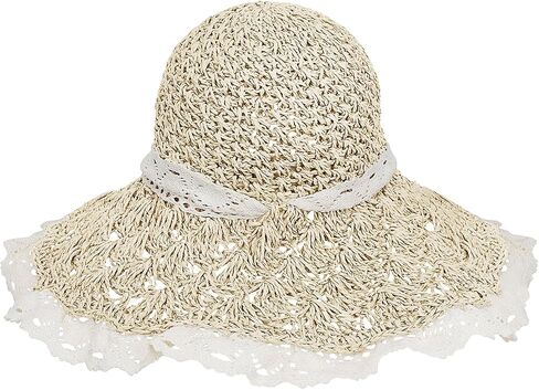 Women Sun Hat Wide Brim Breathable Lace Ruffle Straw Hat with Bowknot Strap Beach Park Pool Travel Tea Party Headgear in Saudi Arabia