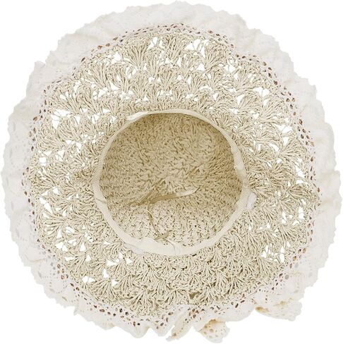 Women Sun Hat Wide Brim Breathable Lace Ruffle Straw Hat with Bowknot Strap Beach Park Pool Travel Tea Party Headgear in Saudi Arabia