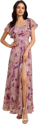 Ever-Pretty Women's Square Neck Short Sleeves Split Chiffon Floor Length A-Line Formal Wedding Guest Dress 02409 in Kuwait