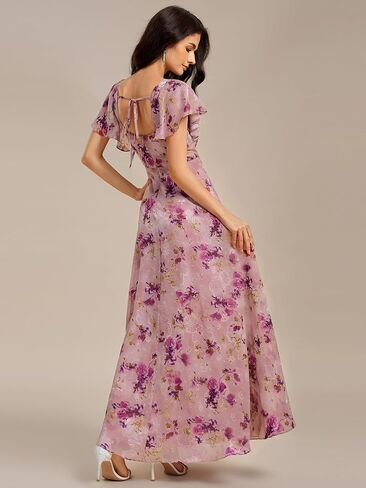 Ever-Pretty Women's Square Neck Short Sleeves Split Chiffon Floor Length A-Line Formal Wedding Guest Dress 02409 in Kuwait