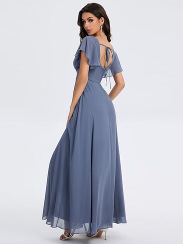 Ever-Pretty Women's Square Neck Short Sleeves Split Chiffon Floor Length A-Line Formal Wedding Guest Dress 02409 in Kuwait